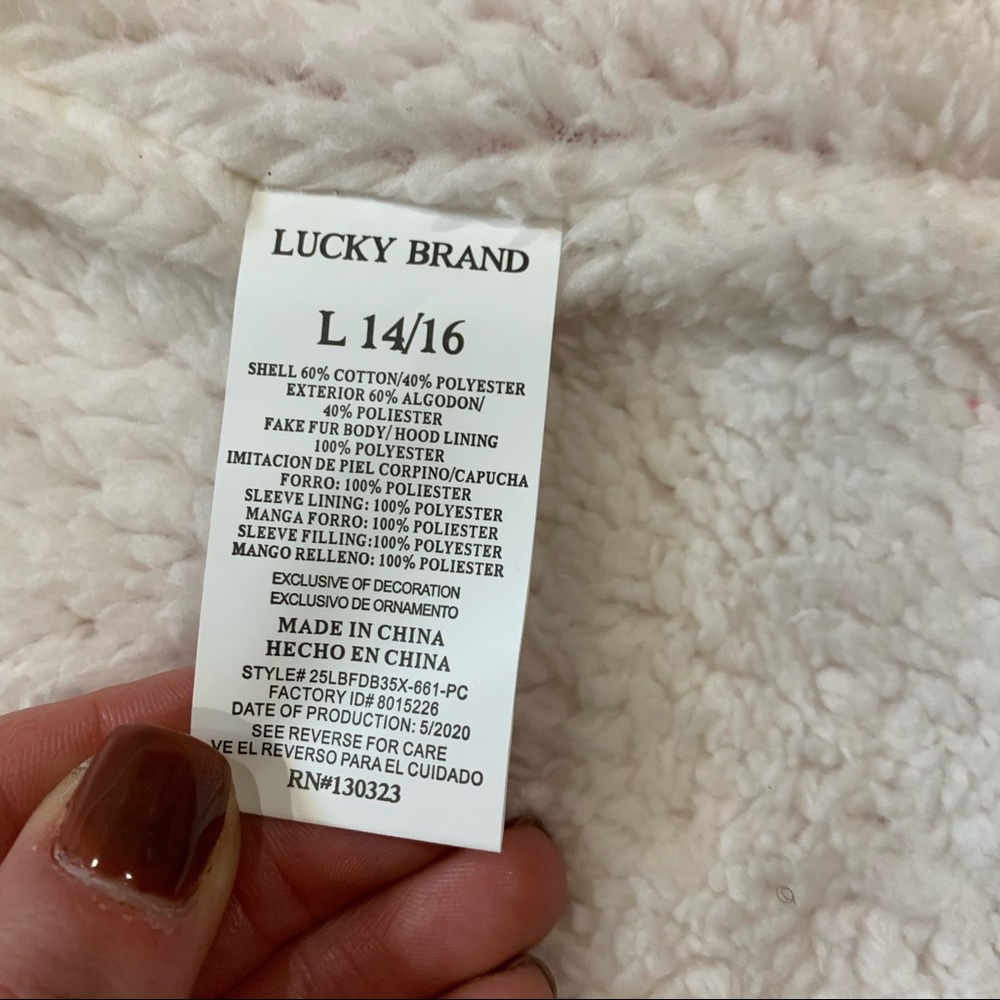 Vintage Lucky Brand Sherpa-Lined Full Zip Up Hoodie Sweatshirt Size Large - Picture 4 of 11